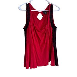 Torrid Red Sleeveless Top With Black Lace Accents Size 00 Nylon & Spandex